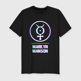 Мужская футболка хлопок Slim с принтом Marilyn Manson glitch rock , 92% хлопок, 8% лайкра | приталенный силуэт, круглый вырез ворота, длина до линии бедра, короткий рукав | 
