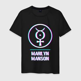 Мужская футболка хлопок с принтом Marilyn Manson glitch rock в Белгороде, 100% хлопок | прямой крой, круглый вырез горловины, длина до линии бедер, слегка спущенное плечо. | 