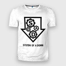 Мужская футболка 3D Slim с принтом System of a Down glitch на светлом фоне в Рязани, 100% полиэстер с улучшенными характеристиками | приталенный силуэт, круглая горловина, широкие плечи, сужается к линии бедра | 