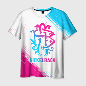 Мужская футболка 3D с принтом Nickelback neon gradient style в Тюмени, 100% полиэфир | прямой крой, круглый вырез горловины, длина до линии бедер | 