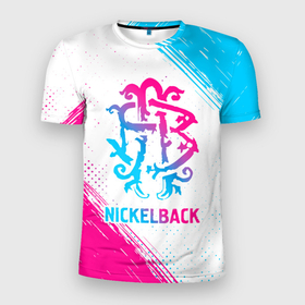 Мужская футболка 3D Slim с принтом Nickelback neon gradient style в Тюмени, 100% полиэстер с улучшенными характеристиками | приталенный силуэт, круглая горловина, широкие плечи, сужается к линии бедра | 