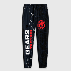 Мужские брюки 3D с принтом Gears of War красно белой лого на темном фоне в Белгороде, 100% полиэстер | манжеты по низу, эластичный пояс регулируется шнурком, по бокам два кармана без застежек, внутренняя часть кармана из мелкой сетки | 