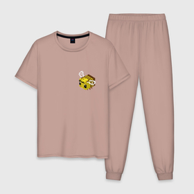 Мужская пижама хлопок с принтом Пчела Майнкрафт , 100% хлопок | брюки и футболка прямого кроя, без карманов, на брюках мягкая резинка на поясе и по низу штанин
 | 