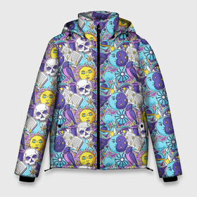 Мужская зимняя куртка 3D с принтом Череп и солнце в Екатеринбурге, верх — 100% полиэстер; подкладка — 100% полиэстер; утеплитель — 100% полиэстер | длина ниже бедра, свободный силуэт Оверсайз. Есть воротник-стойка, отстегивающийся капюшон и ветрозащитная планка. 

Боковые карманы с листочкой на кнопках и внутренний карман на молнии. | Тематика изображения на принте: 