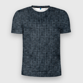 Мужская футболка 3D Slim с принтом Черно синий текстурированный в елочку, под джинсу в Белгороде, 100% полиэстер с улучшенными характеристиками | приталенный силуэт, круглая горловина, широкие плечи, сужается к линии бедра | 
