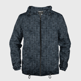 Мужская ветровка 3D с принтом Черно синий текстурированный в елочку, под джинсу в Екатеринбурге, 100% полиэстер | подол и капюшон оформлены резинкой с фиксаторами, два кармана без застежек по бокам, один потайной карман на груди | 