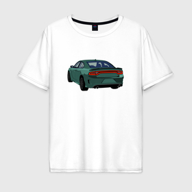 Мужская футболка хлопок Oversize с принтом Dodge Charger SRT American Car в Кировске, 100% хлопок | свободный крой, круглый ворот, “спинка” длиннее передней части | Тематика изображения на принте: 