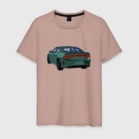 Мужская футболка хлопок с принтом Dodge Charger SRT American Car в Белгороде, 100% хлопок | прямой крой, круглый вырез горловины, длина до линии бедер, слегка спущенное плечо. | 