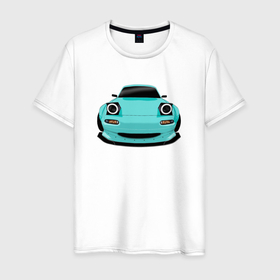 Мужская футболка хлопок с принтом Mazda MX5 Miata na JDM , 100% хлопок | прямой крой, круглый вырез горловины, длина до линии бедер, слегка спущенное плечо. | Тематика изображения на принте: 