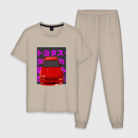 Мужская пижама хлопок с принтом Supra A70 MK3 JDM в Курске, 100% хлопок | брюки и футболка прямого кроя, без карманов, на брюках мягкая резинка на поясе и по низу штанин
 | 