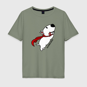 Мужская футболка хлопок Oversize с принтом Летящая собака бультерьер , 100% хлопок | свободный крой, круглый ворот, “спинка” длиннее передней части | 