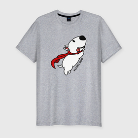 Мужская футболка хлопок Slim с принтом Летящая собака бультерьер , 92% хлопок, 8% лайкра | приталенный силуэт, круглый вырез ворота, длина до линии бедра, короткий рукав | 