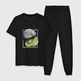 Мужская пижама хлопок с принтом Луна фрукт киви в разрезе в Тюмени, 100% хлопок | брюки и футболка прямого кроя, без карманов, на брюках мягкая резинка на поясе и по низу штанин
 | 