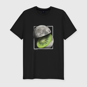 Мужская футболка хлопок Slim с принтом Луна фрукт киви в разрезе в Курске, 92% хлопок, 8% лайкра | приталенный силуэт, круглый вырез ворота, длина до линии бедра, короткий рукав | Тематика изображения на принте: 