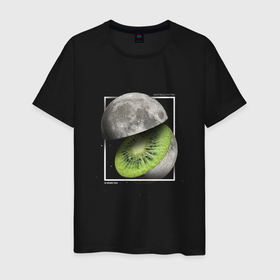 Мужская футболка хлопок с принтом Луна фрукт киви в разрезе в Белгороде, 100% хлопок | прямой крой, круглый вырез горловины, длина до линии бедер, слегка спущенное плечо. | 
