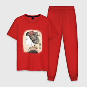 Мужская пижама хлопок с принтом Гейша в японском стиле   рисунок мелками Укиё Э в Новосибирске, 100% хлопок | брюки и футболка прямого кроя, без карманов, на брюках мягкая резинка на поясе и по низу штанин
 | 