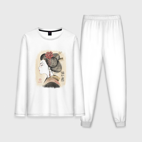 Мужская пижама с лонгсливом хлопок с принтом Гейша в японском стиле   рисунок мелками Укиё Э ,  |  | Тематика изображения на принте: 