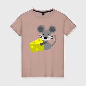 Женская футболка хлопок с принтом Мышка держит свой сыр в Кировске, 100% хлопок | прямой крой, круглый вырез горловины, длина до линии бедер, слегка спущенное плечо | 