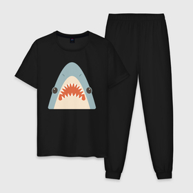 Мужская пижама хлопок с принтом Милая маленькая акула в Новосибирске, 100% хлопок | брюки и футболка прямого кроя, без карманов, на брюках мягкая резинка на поясе и по низу штанин
 | Тематика изображения на принте: 