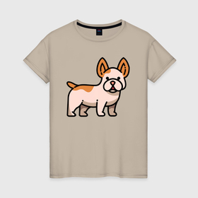 Женская футболка хлопок с принтом Собачка французский бульдог в Петрозаводске, 100% хлопок | прямой крой, круглый вырез горловины, длина до линии бедер, слегка спущенное плечо | 
