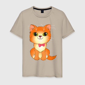 Мужская футболка хлопок с принтом Милый оранжевый котик сидит в Белгороде, 100% хлопок | прямой крой, круглый вырез горловины, длина до линии бедер, слегка спущенное плечо. | 