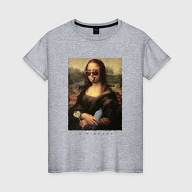 Женская футболка хлопок с принтом Новая Джоконда   Мона Лиза коллаж в Курске, 100% хлопок | прямой крой, круглый вырез горловины, длина до линии бедер, слегка спущенное плечо | 