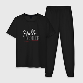 Мужская пижама хлопок с принтом Hello Brother фраза Дэймона , 100% хлопок | брюки и футболка прямого кроя, без карманов, на брюках мягкая резинка на поясе и по низу штанин
 | 