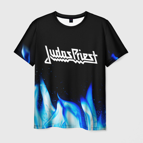 Мужская футболка 3D с принтом Judas Priest blue fire в Екатеринбурге, 100% полиэфир | прямой крой, круглый вырез горловины, длина до линии бедер | 