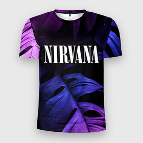 Мужская футболка 3D Slim с принтом Nirvana neon monstera в Тюмени, 100% полиэстер с улучшенными характеристиками | приталенный силуэт, круглая горловина, широкие плечи, сужается к линии бедра | Тематика изображения на принте: 