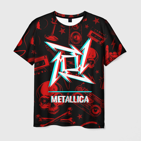 Мужская футболка 3D с принтом Metallica rock glitch в Тюмени, 100% полиэфир | прямой крой, круглый вырез горловины, длина до линии бедер | Тематика изображения на принте: 