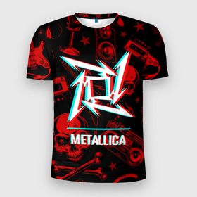 Мужская футболка 3D Slim с принтом Metallica rock glitch в Курске, 100% полиэстер с улучшенными характеристиками | приталенный силуэт, круглая горловина, широкие плечи, сужается к линии бедра | 