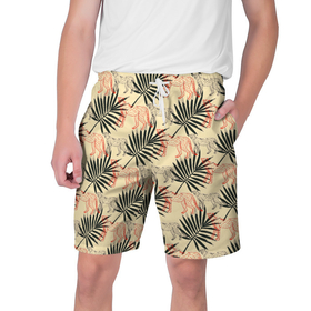 Мужские шорты 3D с принтом Пальмы и гепард узор ,  полиэстер 100% | прямой крой, два кармана без застежек по бокам. Мягкая трикотажная резинка на поясе, внутри которой широкие завязки. Длина чуть выше колен | 