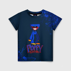 Детская футболка 3D с принтом Poppy Playtime   хагги в Кировске, 100% гипоаллергенный полиэфир | прямой крой, круглый вырез горловины, длина до линии бедер, чуть спущенное плечо, ткань немного тянется | 