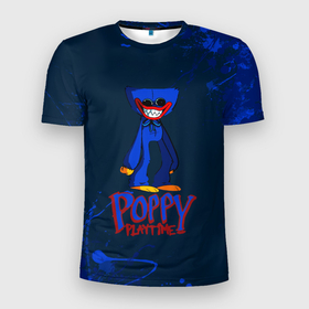 Мужская футболка 3D Slim с принтом Poppy Playtime   хагги в Тюмени, 100% полиэстер с улучшенными характеристиками | приталенный силуэт, круглая горловина, широкие плечи, сужается к линии бедра | Тематика изображения на принте: 