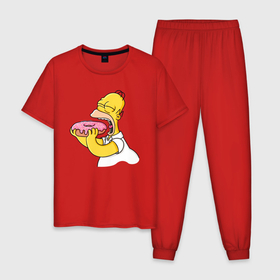 Мужская пижама хлопок с принтом Гомер Симпсон нацелился на пончик в Екатеринбурге, 100% хлопок | брюки и футболка прямого кроя, без карманов, на брюках мягкая резинка на поясе и по низу штанин
 | 