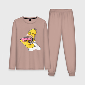 Мужская пижама с лонгсливом хлопок с принтом Гомер Симпсон нацелился на пончик в Кировске,  |  | Тематика изображения на принте: 
