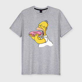 Мужская футболка хлопок Slim с принтом Гомер Симпсон нацелился на пончик , 92% хлопок, 8% лайкра | приталенный силуэт, круглый вырез ворота, длина до линии бедра, короткий рукав | Тематика изображения на принте: 