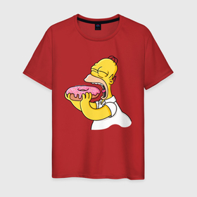 Мужская футболка хлопок с принтом Гомер Симпсон нацелился на пончик в Санкт-Петербурге, 100% хлопок | прямой крой, круглый вырез горловины, длина до линии бедер, слегка спущенное плечо. | Тематика изображения на принте: 