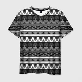 Мужская футболка 3D с принтом Черно белый скандинавский орнамент в Тюмени, 100% полиэфир | прямой крой, круглый вырез горловины, длина до линии бедер | 
