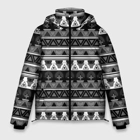 Мужская зимняя куртка 3D с принтом Черно белый скандинавский орнамент в Новосибирске, верх — 100% полиэстер; подкладка — 100% полиэстер; утеплитель — 100% полиэстер | длина ниже бедра, свободный силуэт Оверсайз. Есть воротник-стойка, отстегивающийся капюшон и ветрозащитная планка. 

Боковые карманы с листочкой на кнопках и внутренний карман на молнии. | Тематика изображения на принте: 