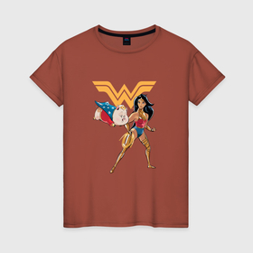 Женская футболка хлопок с принтом Свинка и Чудо Женщина DC Лига Суперпитомцы , 100% хлопок | прямой крой, круглый вырез горловины, длина до линии бедер, слегка спущенное плечо | 
