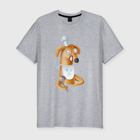 Мужская футболка хлопок Slim с принтом Собака   повар в Тюмени, 92% хлопок, 8% лайкра | приталенный силуэт, круглый вырез ворота, длина до линии бедра, короткий рукав | 