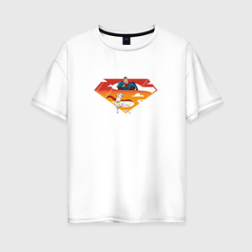 Женская футболка хлопок Oversize с принтом Супермен и его пес Крипто DC Лига Суперпитомцы в Екатеринбурге, 100% хлопок | свободный крой, круглый ворот, спущенный рукав, длина до линии бедер
 | 