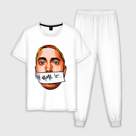 Мужская пижама хлопок с принтом My name is   Eminem в Новосибирске, 100% хлопок | брюки и футболка прямого кроя, без карманов, на брюках мягкая резинка на поясе и по низу штанин
 | Тематика изображения на принте: 
