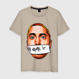 Мужская футболка хлопок с принтом My name is   Eminem в Новосибирске, 100% хлопок | прямой крой, круглый вырез горловины, длина до линии бедер, слегка спущенное плечо. | Тематика изображения на принте: 