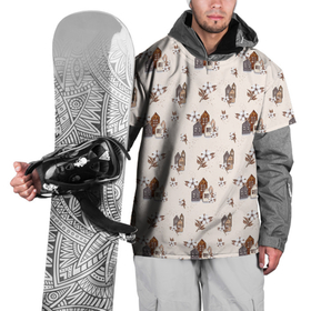 Накидка на куртку 3D с принтом Хюгге паттерн с домиками и цветами хлопка в Санкт-Петербурге, 100% полиэстер |  | Тематика изображения на принте: 