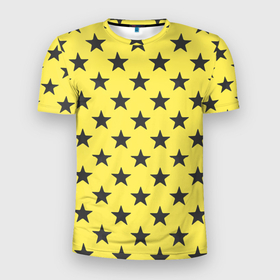 Мужская футболка 3D Slim с принтом звездный фон желтый в Екатеринбурге, 100% полиэстер с улучшенными характеристиками | приталенный силуэт, круглая горловина, широкие плечи, сужается к линии бедра | Тематика изображения на принте: 