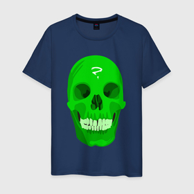 Мужская футболка хлопок с принтом Зелёный череп со знаком вопроса , 100% хлопок | прямой крой, круглый вырез горловины, длина до линии бедер, слегка спущенное плечо. | 