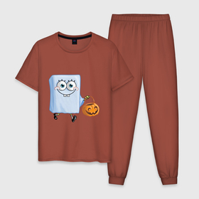 Мужская пижама хлопок с принтом Губка Боб на Хэллоуин в Екатеринбурге, 100% хлопок | брюки и футболка прямого кроя, без карманов, на брюках мягкая резинка на поясе и по низу штанин
 | 