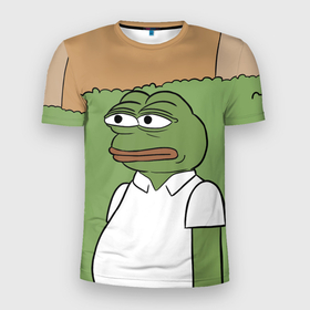 Мужская футболка 3D Slim с принтом Pepe Gomer прячется в кусты в Екатеринбурге, 100% полиэстер с улучшенными характеристиками | приталенный силуэт, круглая горловина, широкие плечи, сужается к линии бедра | Тематика изображения на принте: 
